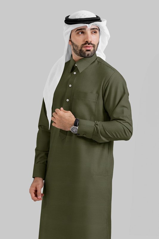 Alternative view of Lustre Olive Qatari Kandoora